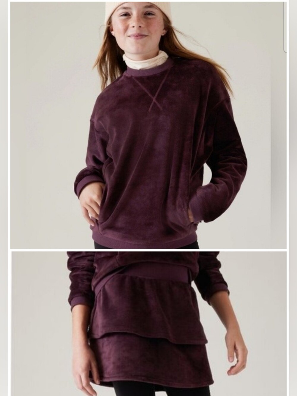 Athleta Girls Plum Sweatshirt And Skirt Set